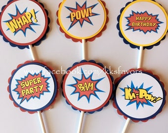 Superhero Party Cupcake Toppers/Superhero Birthday Cupcake Toppers/Superhero Party/Superhero Birthday - Set of 12