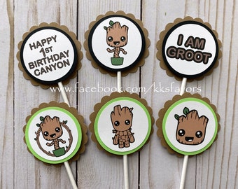 Baby Groot Cupcake Toppers/Groot Birthday Cupcake Toppers/Groot Party Cupcake Toppers/Baby Groot Party cupcake toppers - Set of 12