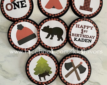 Lumberjack Cupcake Toppers/Buffalo Plaid Cupcake Toppers/Lumberjack Party Cupcake Toppers/Lumberjack Baby Shower Cupcake Toppers - Set of 12