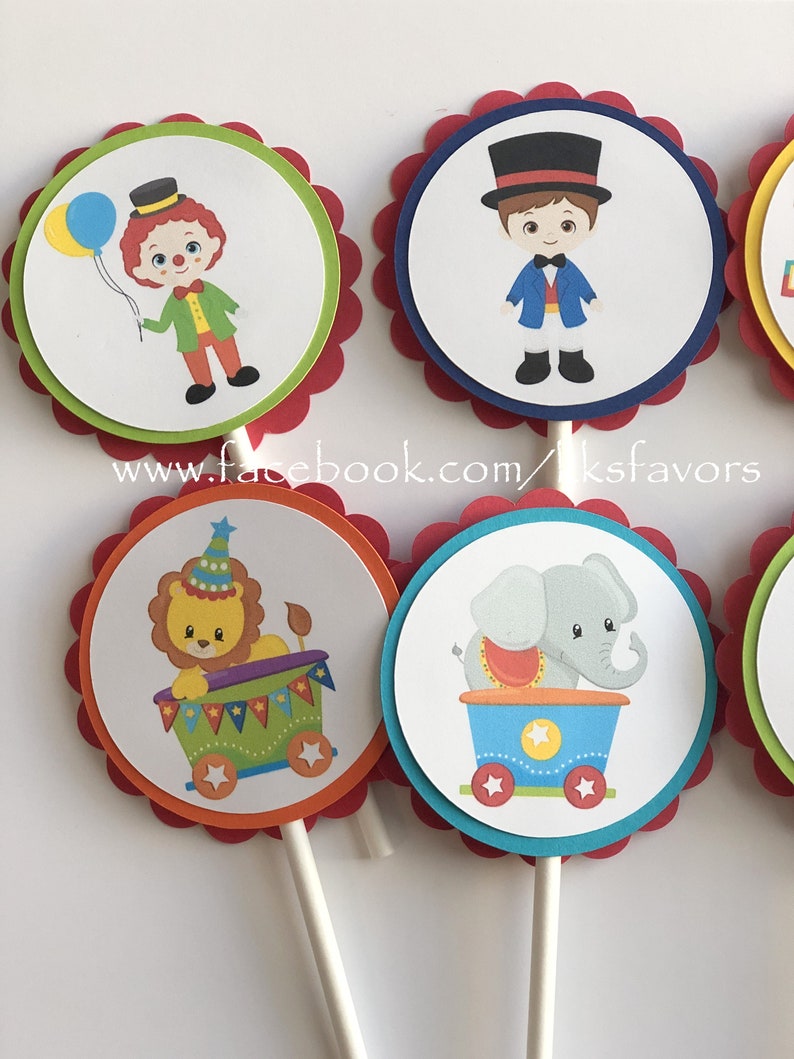 Carnival Party Cupcake Toppers/Circus Party Cupcake Toppers/Circus Birthday Cupcake Toppers/Carnival Birthday Cupcake Toppers set of 12 image 3