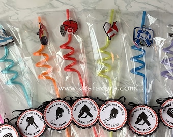 Hockey Party Favors/Hockey Birthday Favors/Hockey Team Gifts/Hockey Straws/Hockey Birthday Party/Ice Hockey Party Favors