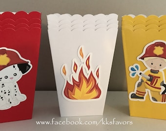 Fireman Party Popcorn Boxes/Fireman Birthday Popcorn Boxes/Fire Truck Party Popcorn Boxes/Fire Truck Birthday Boxes - Set of 12