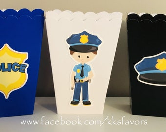 Police Party Popcorn Box/Police Birthday Popcorn Boxes/Police Party Favor Boxes/Police Birthday Favor Boxes/Police Treat Boxes - Set of 12