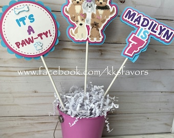 Puppy Party Centerpiece/Puppy Party Décor/Puppy Birthday Décor/Puppy Paw-ty Décor/Puppy Party/Puppy Birthday - 3 sticks PLUS pail