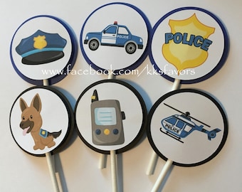 Police Party Cupcake Toppers/Police Birthday Cupcake Toppers/Police Truck Cupcake Toppers/Policeman Party Cupcake Toppers - Set of 12