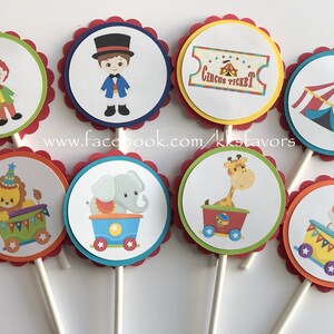 Carnival Party Cupcake Toppers/Circus Party Cupcake Toppers/Circus Birthday Cupcake Toppers/Carnival Birthday Cupcake Toppers set of 12 image 1