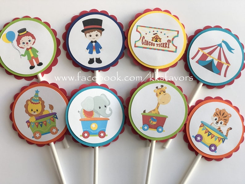 Carnival Party Cupcake Toppers/Circus Party Cupcake Toppers/Circus Birthday Cupcake Toppers/Carnival Birthday Cupcake Toppers set of 12 image 1