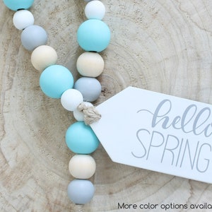 Rustic Easter decor, wooden bead garland for tiered tray spring farmhouse decorating