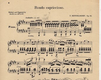 Rondo Capriccioso - Mendelssohn -Op.14 -Virtuoso 12 piano solo- edited/fingered by Hans von Bulow - Good condition