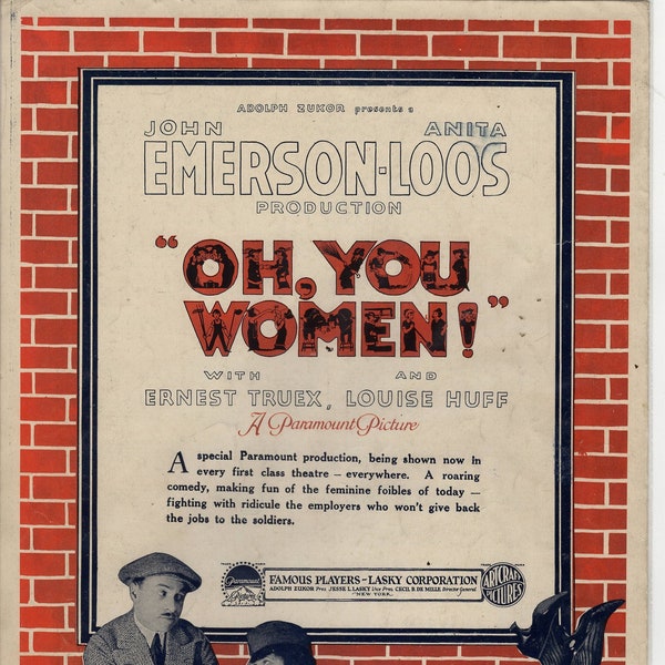 Oooo- Oh You Women -1919c 2 page piano vocal-from Paramount production of the same name - Mint condition - Ernest Truex and Louise Huff pics