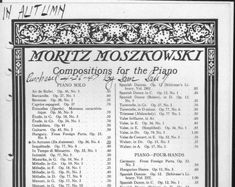 Moszkowski -In Autumn - Op.36, No.4 - Advanced to Virtuoso Encore solo - 1939c 8pg solo - Ed by Louis Osterle, VG condition -Db -Veloce 12/8