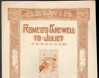 Advanced 6page piano solo tone poem- "Romeo's Farewell To Juliet" by Maurice Baron 1922c Shakespearian Sketch #1 - Excellent condition