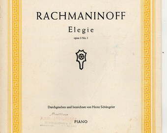 Rachmaninoff - Elegie  Opus 3 No.1- Edition Schott-edited/fingering by Heinz Schungeler - Mint condition-7 page advanced/virtuoso piano solo