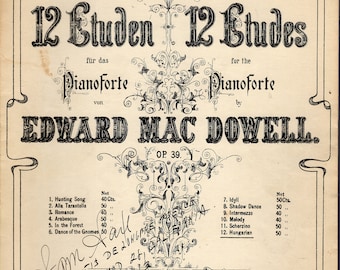 Edward Mac Dowell - Virtuoso piano -Hungarian Op.39 No.12 -4 pg solo -1918c Good condition