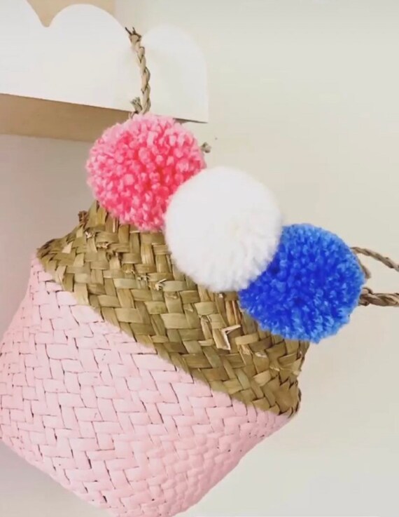 Handmade summer brights pom pom basket