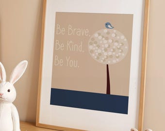 Decoración inspiradora para habitación infantil, lámina digital "Sé valiente" (descarga instantánea), decoración bohemia para niños, regalo de bendición para ahijado/a, 8x10, arte digital.