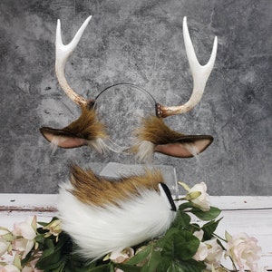 Reindeer Antlers Ears Headband Choker Tail Wrist Cuffs Costume Accessory Set 