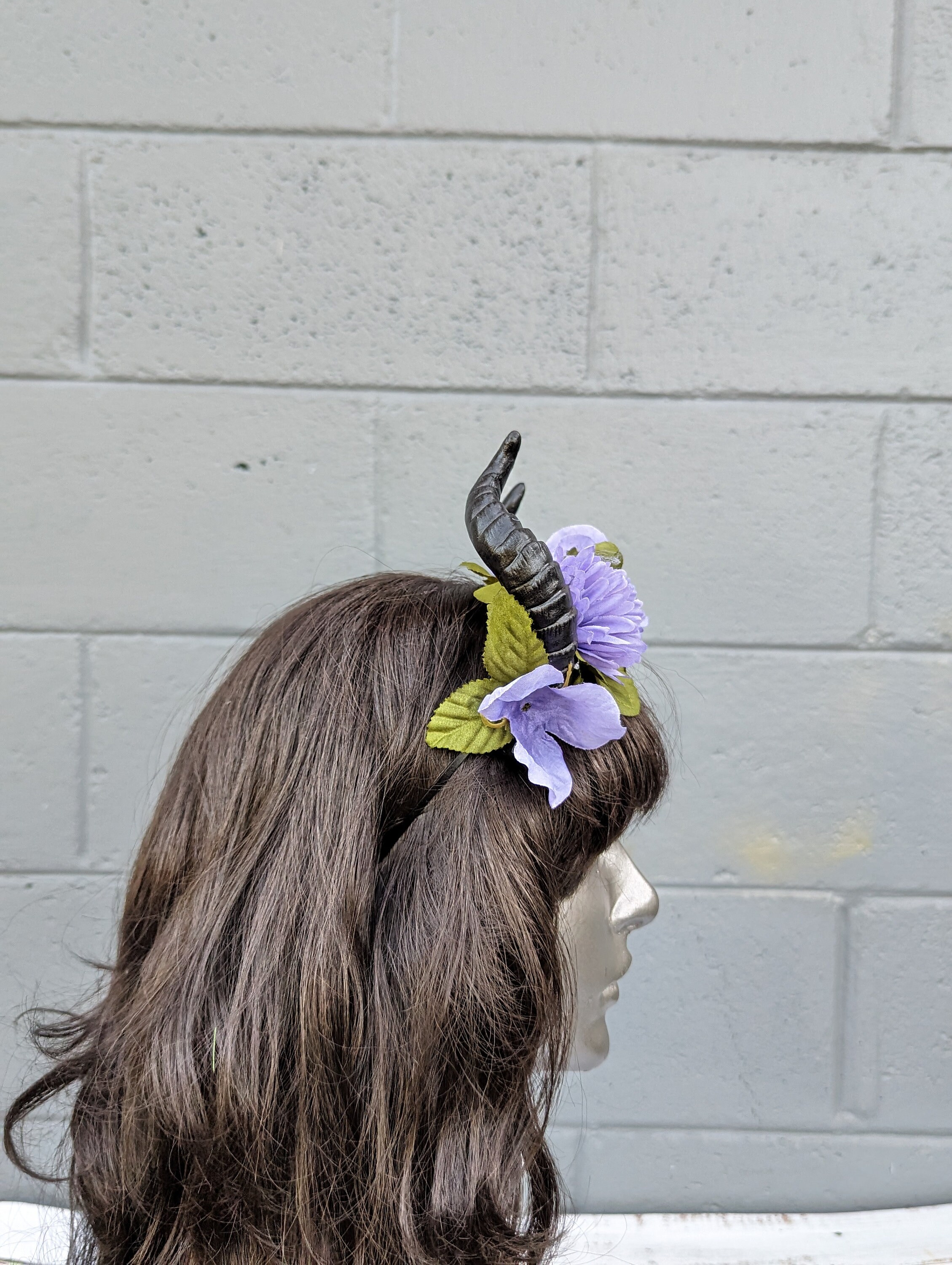 Maleficent Horned Headpiece with Purple Flowers Maleficent Inspired Horns Headpiece: Gothic Dark Fairy Crown  main image 4
