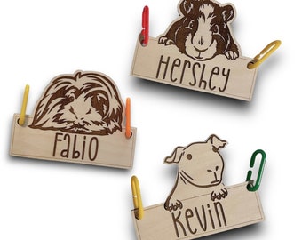 Personalized Guinea Pig Cage Tag, Custom Engraved Wood Name Sign, Cavy Pet Accessories, Small Animal Decor