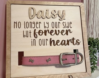 Personalized Pet Memorial Plaque with Collar Holder, Custom Engraved Loss Gift, Rainbow Bridge Keepsake for Dog or Cat