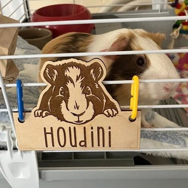 Personalized Guinea Pig Cage Tag, Custom Engraved Wood Name Sign, Cavy Pet Accessories, Small Animal Decor
