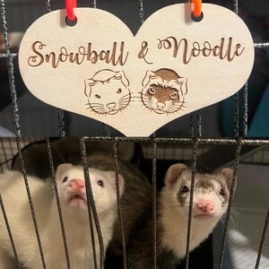 Personalized Ferret Cage Name Tag, Custom Engraved Wood Pet Tag, Small Animal Cage Decor