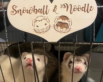 Personalized Ferret Cage Name Tag, Custom Engraved Wood Pet Tag, Small Animal Cage Decor