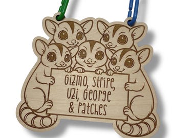 Personalized Sugar Glider Colony of 5 Cage Tag - Custom Engraved Wood Nameplate for Small Animal Habitat Decor