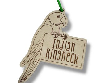 Personalized Indian Ringneck Parakeet Bird Cage Tag Custom Engraved Wood Pet Parakeet Accessories Small Animal Decor Ornament Rose-Ringed