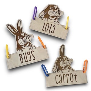 Bunny Rabbit Cage Tag, Personalized, Custom, Engraved Wood, Pet Rabbit, Pet Bunny, Cage Tag, Cage Accessories, Cage Decor, Small Animal