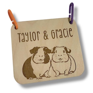 Guinea Pig Duo Cage Tag, Personalized, Custom, Engraved Wood, Pet Guinea, Cavy, Cage Tag, Cage Accessories, Cage Decor, Small Animal
