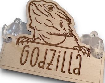 Personalized Bearded Dragon Terrarium Name Tag, Engraved Wood Habitat Cage Decor Reptile Accessories
