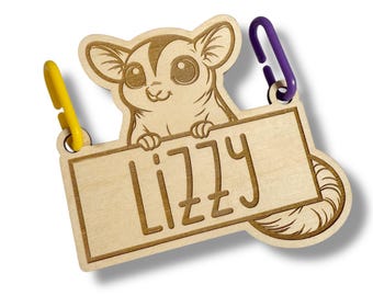 Custom Engraved Wood Sugar Glider Cage Tag - Personalized Sugie Pet Identification Plaque Small Animal Accessory