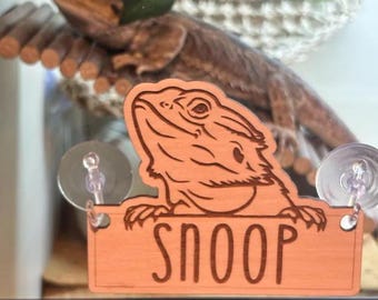 Personalized Bearded Dragon Terrarium Name Tag, Engraved Wood Habitat Cage Decor Reptile Accessories
