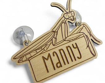Personalized Praying Mantis Engraved Wood Name Tag for Terrarium Habitat Pet Insect Custom Bug Cage Label