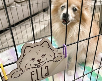 Personalized Dog Cage Tag Custom Engraved Wood Crate Training ID Kennel Accessories Pet Name Plaque