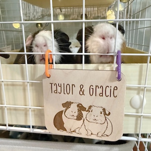 Guinea Pig Duo Cage Tag, Personalized, Custom, Engraved Wood, Pet Guinea, Cavy, Cage Tag, Cage Accessories, Cage Decor, Small Animal