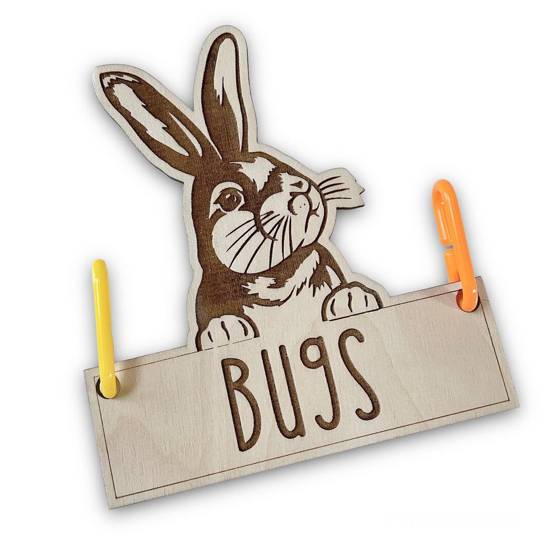 Bunny Rabbit Cage Tag Personalized Custom Engraved Wood Etsy