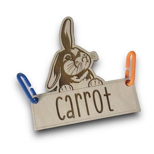 Bunny Rabbit Cage Tag, Personalized, Custom, Engraved Wood, Pet Rabbit, Pet Bunny, Cage Tag, Cage Accessories, Cage Decor, Small Animal