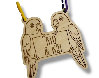 Conure Duo Bird Cage Tag, Personalized, Custom, Engraved Wood, Pet Bird, Conure, Cage Tag, Cage Accessories, Cage Decor, Small Animal