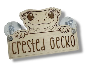 Custom Crested Gecko Name Tag Engraved Wood Terrarium Habitat Gecko Reptile Cage Accessory Personalized Pet Identification