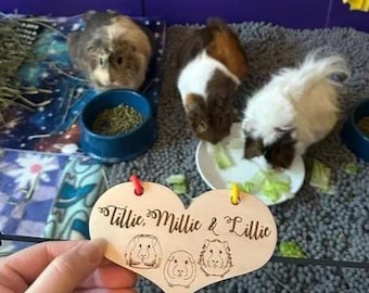 Personalized Guinea Pig Cage Tag, Custom Engraved Wood Name Sign, Cavy Pet Accessories, Small Animal Decor