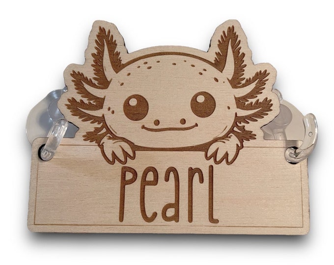 Custom Axolotl Aquarium Name Tag, Personalized Engraved Wood Terrarium Habitat Label, Small Animal Cage Accessory