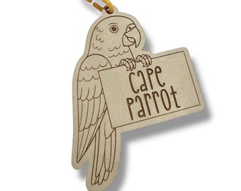 Personalized Cape Parrot Bird Cage Tag Custom Engraved Wood Pet Parrot Accessories Small Animal Decor Ornament