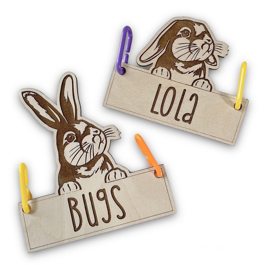 Bunny Rabbit Cage Tag, Personalized, Custom, Engraved Wood, Pet Rabbit