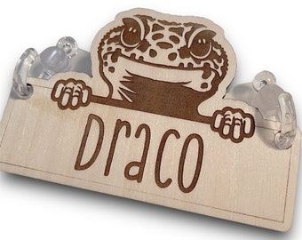 Custom Lizard Name Tag Engraved Wood Terrarium Habitat Gecko Reptile Cage Accessory Personalized Pet Identification