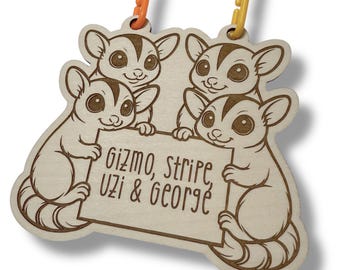 Personalized Sugar Glider Colony of 4 Cage Tag - Custom Engraved Wood Nameplate for Small Animal Habitat Decor