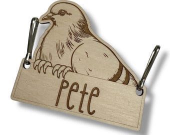 Personalized Pigeon Bird Cage Tag, Custom Engraved Wood Pet Accessories, Small Animal Decor Ornament