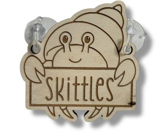 Personalized Hermit Crab Tank Tag - Custom Engraved Wood Cage Accessories Aquarium Decor Pet Ornament