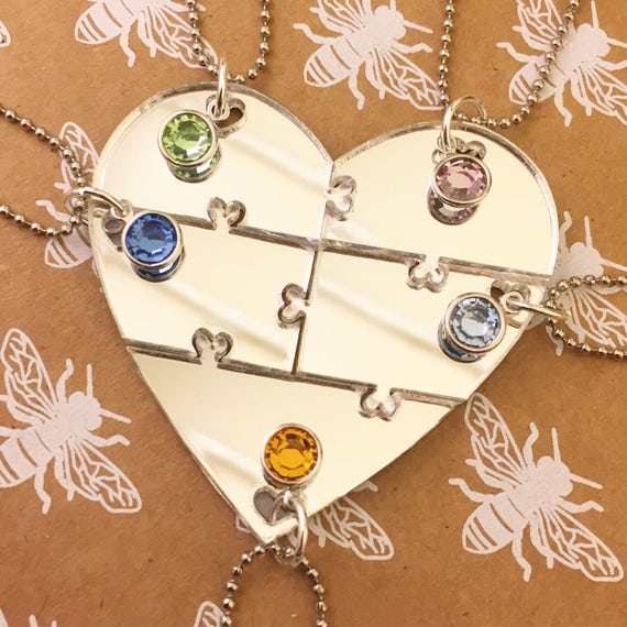 Best Friends 5 Piece Puzzle Heart Necklace Set BFF Sisters Etsy